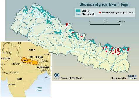 Glaciers and glacial lakes in Nepal