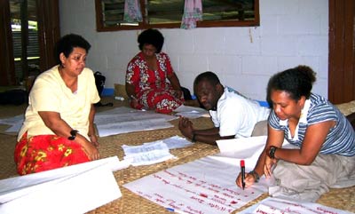 Brainstorming during a community meeting, Fiji